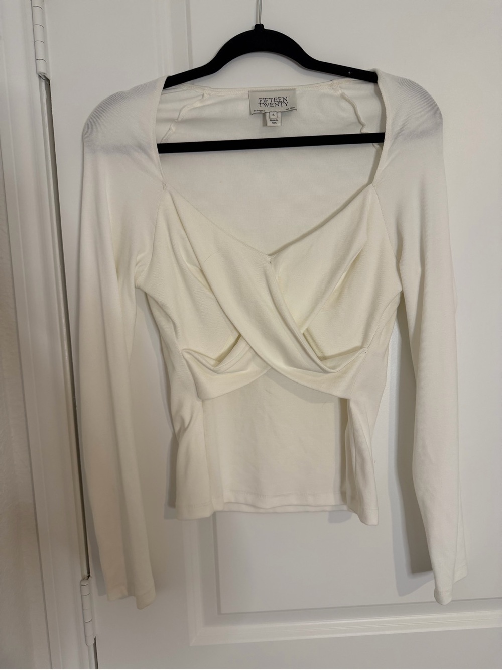 Fifteen Twenty Cream Twist-Front Long Sleeve Top